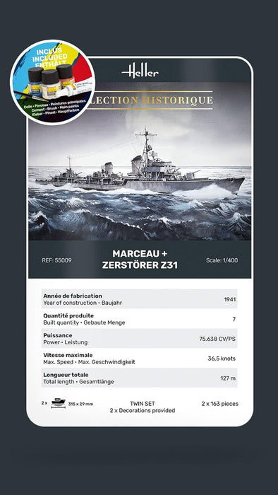 Heller 55009 STARTER KIT Marceau + Zerstörer Z31 TWINSET 1/400