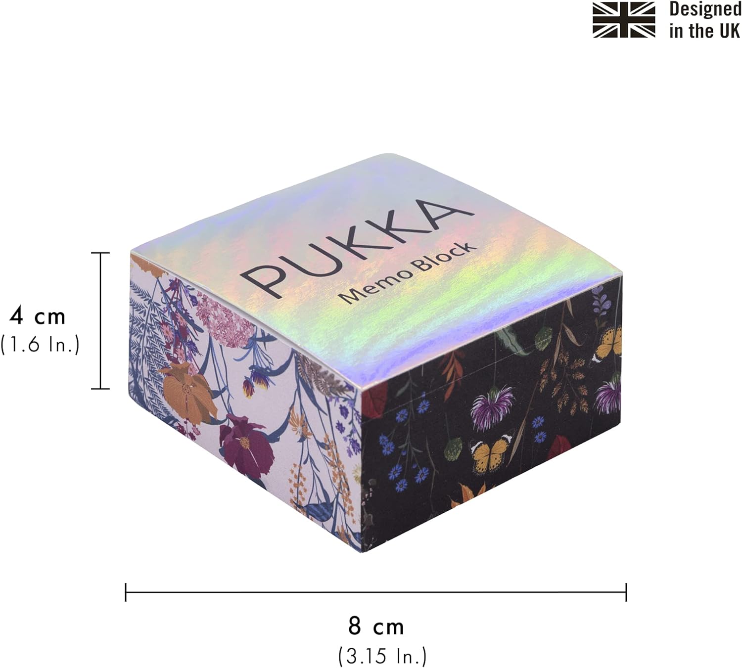 Pukka Pad, Bloom Memo Block – 500 Sheets of White 70GSM Note Paper – 80 x 80mm, Floral Printed Edges