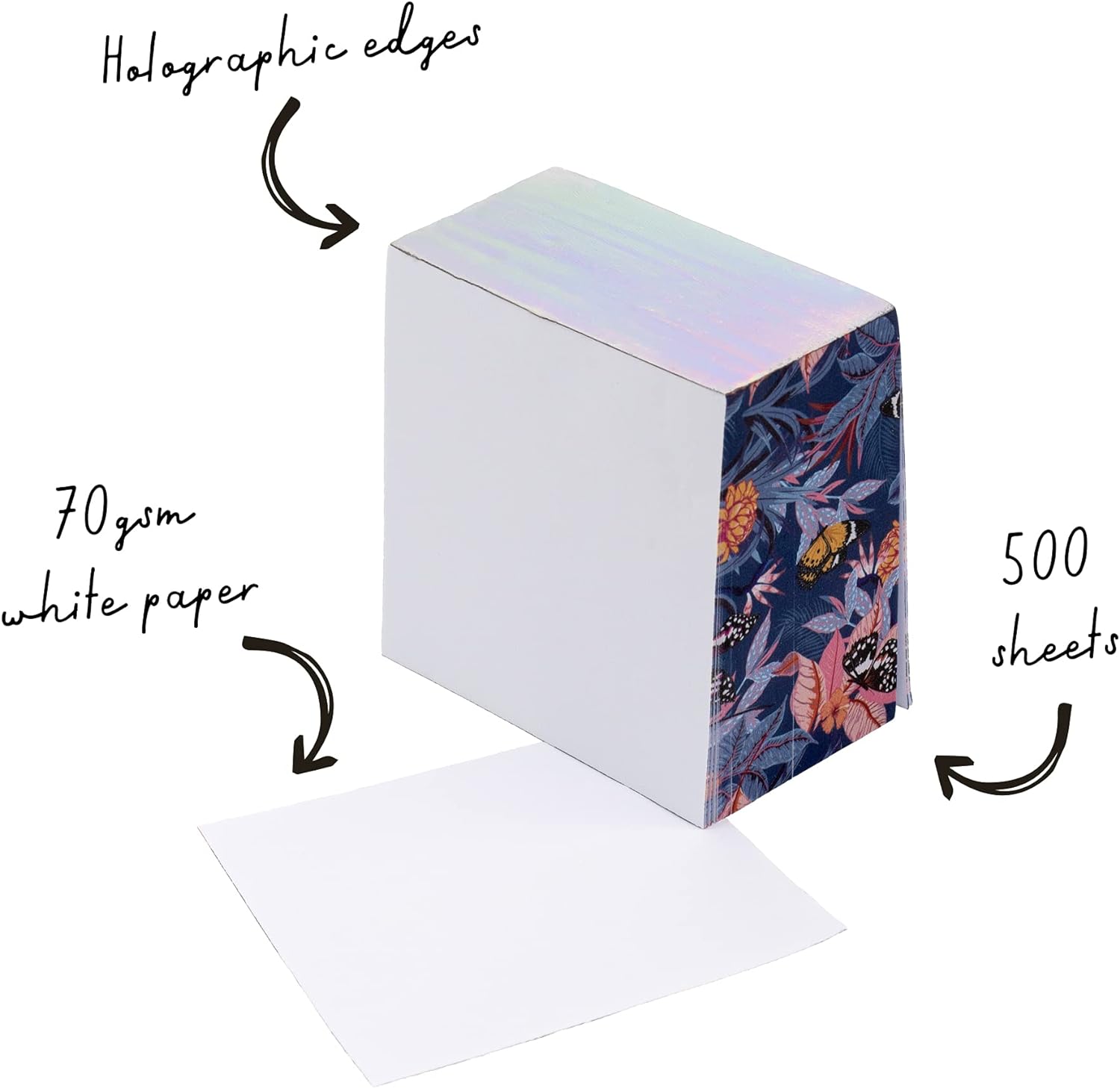 Pukka Pad, Bloom Memo Block – 500 Sheets of White 70GSM Note Paper – 80 x 80mm, Floral Printed Edges