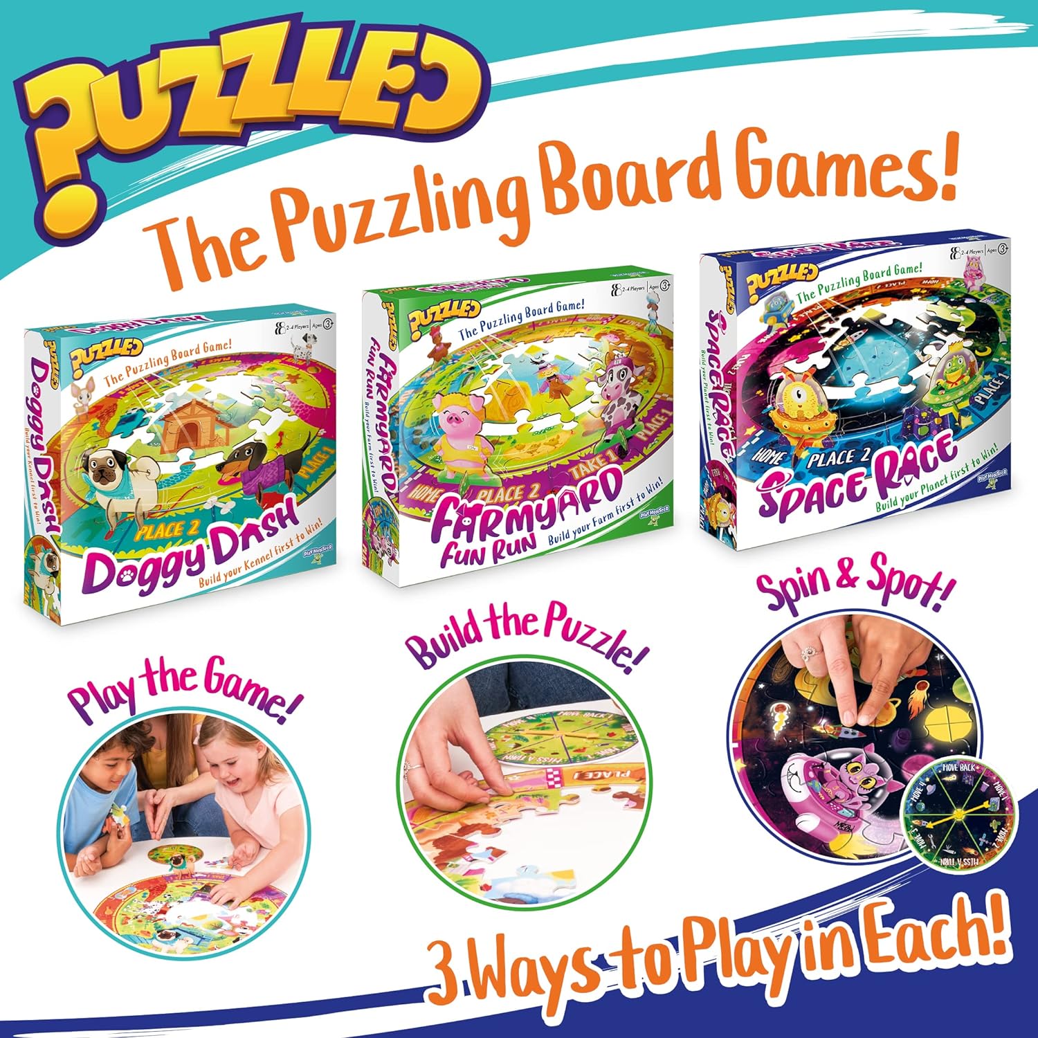 Playmonster Games Puzzled - Doggy Dash - 3-in-1 Puzzle, Board Game, find the hidden objects game., Multicolor, One Size