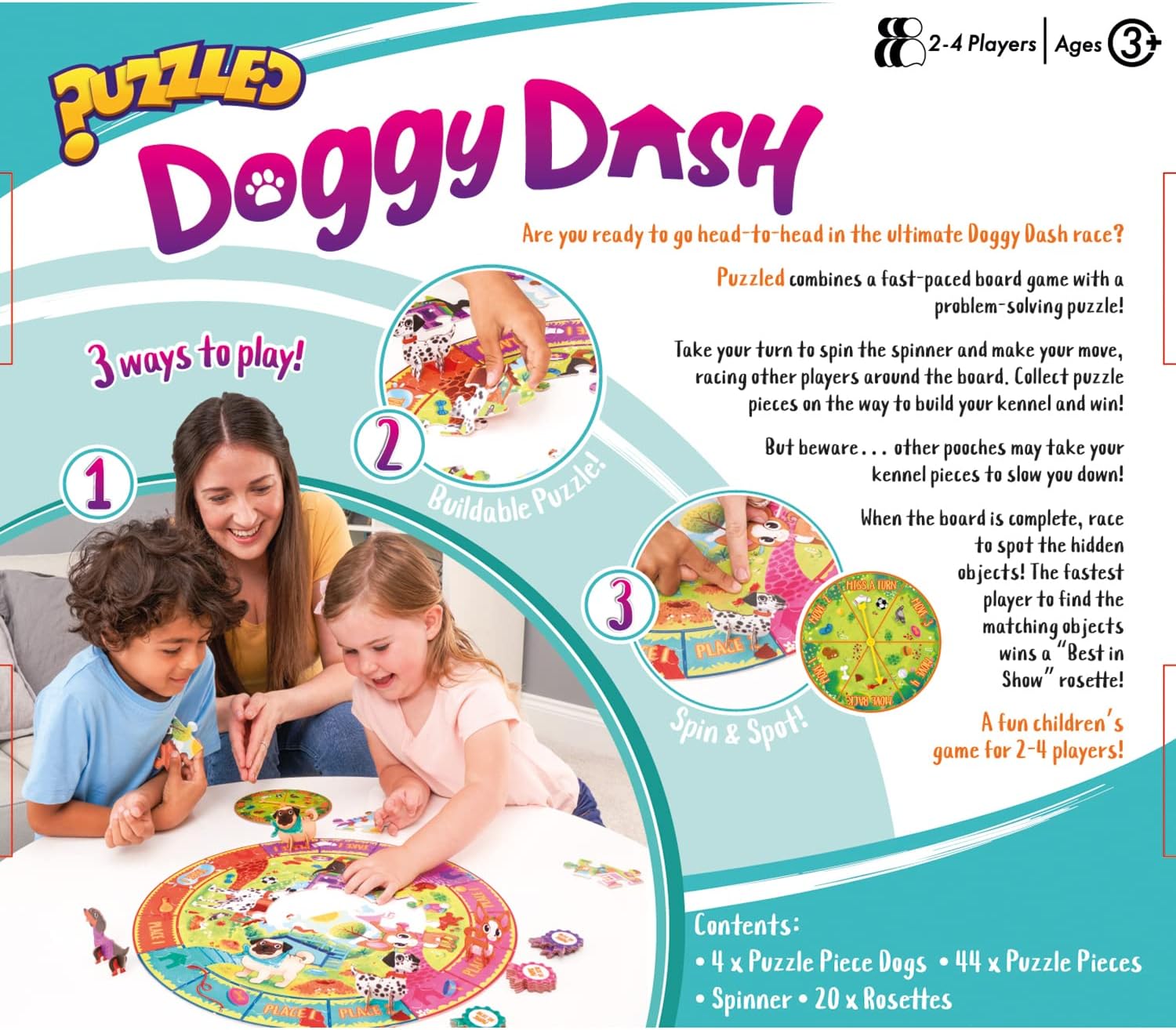 Playmonster Games Puzzled - Doggy Dash - 3-in-1 Puzzle, Board Game, find the hidden objects game., Multicolor, One Size