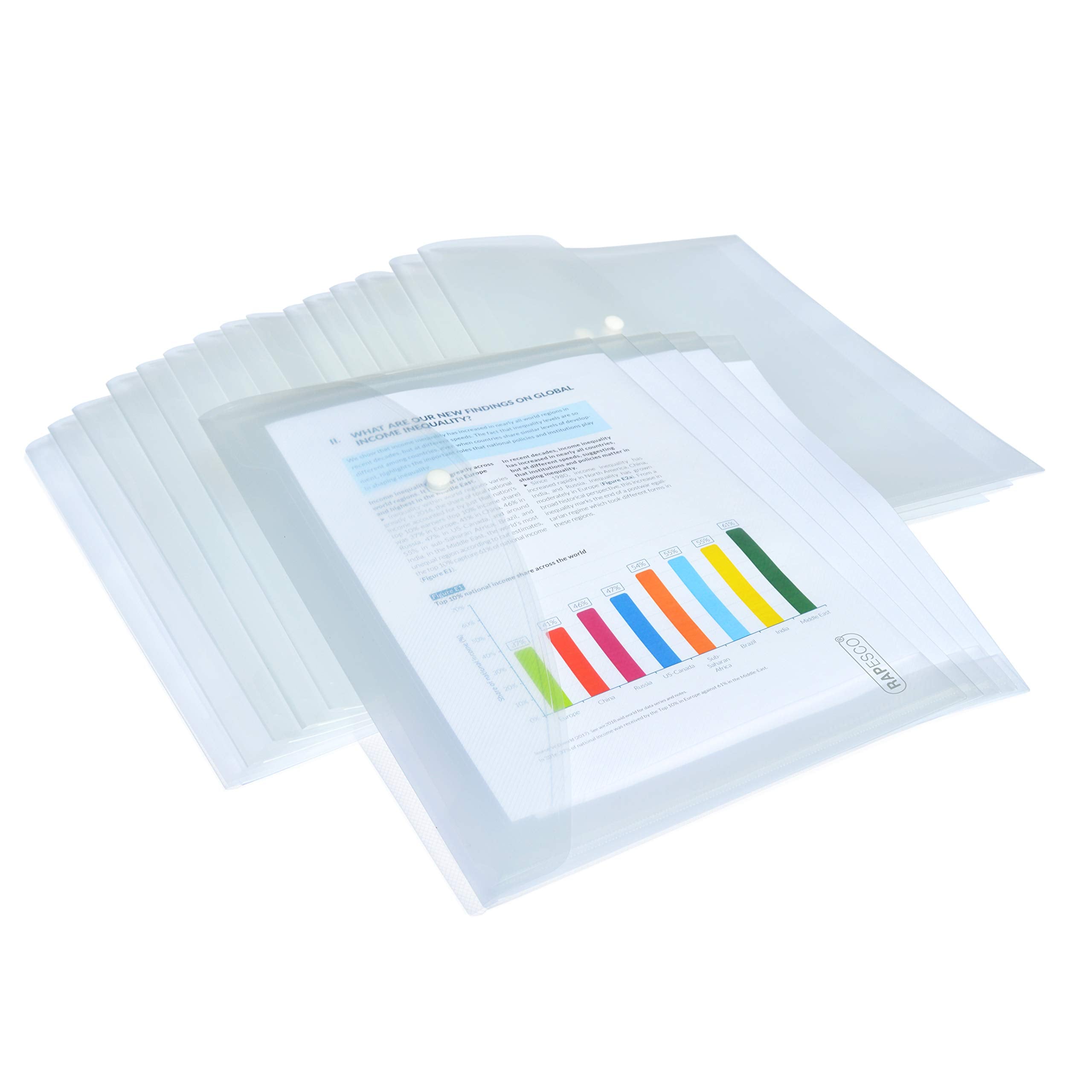 Rapesco 1496 Popper Wallets, A4+ / Foolscap, Clear Transparent