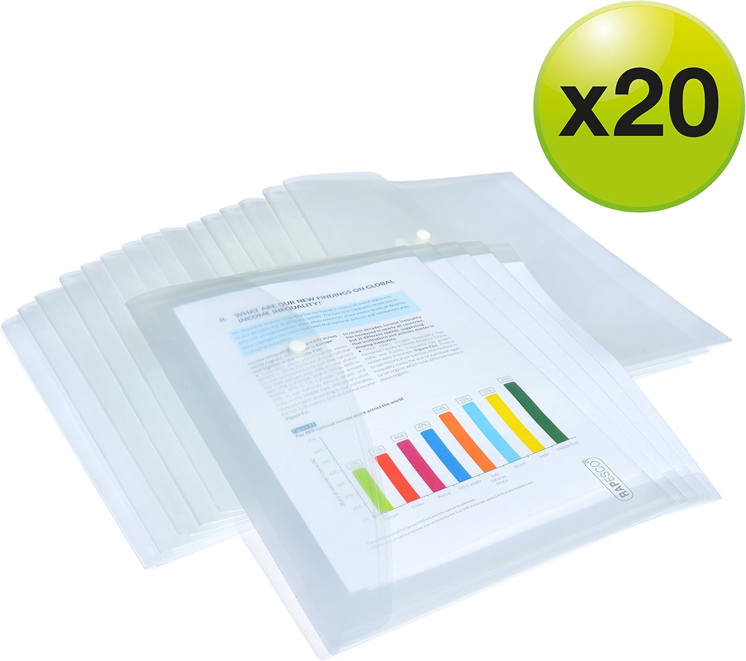 Rapesco 1496 Popper Wallets, A4+ / Foolscap, Clear Transparent