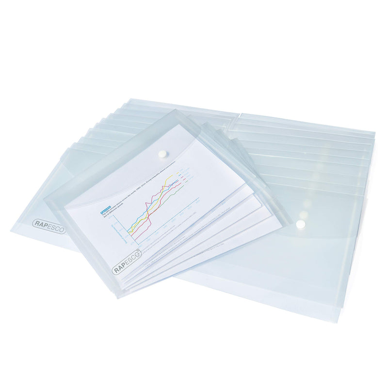 Rapesco 1500 Popper Wallets, A5, Clear Transparent