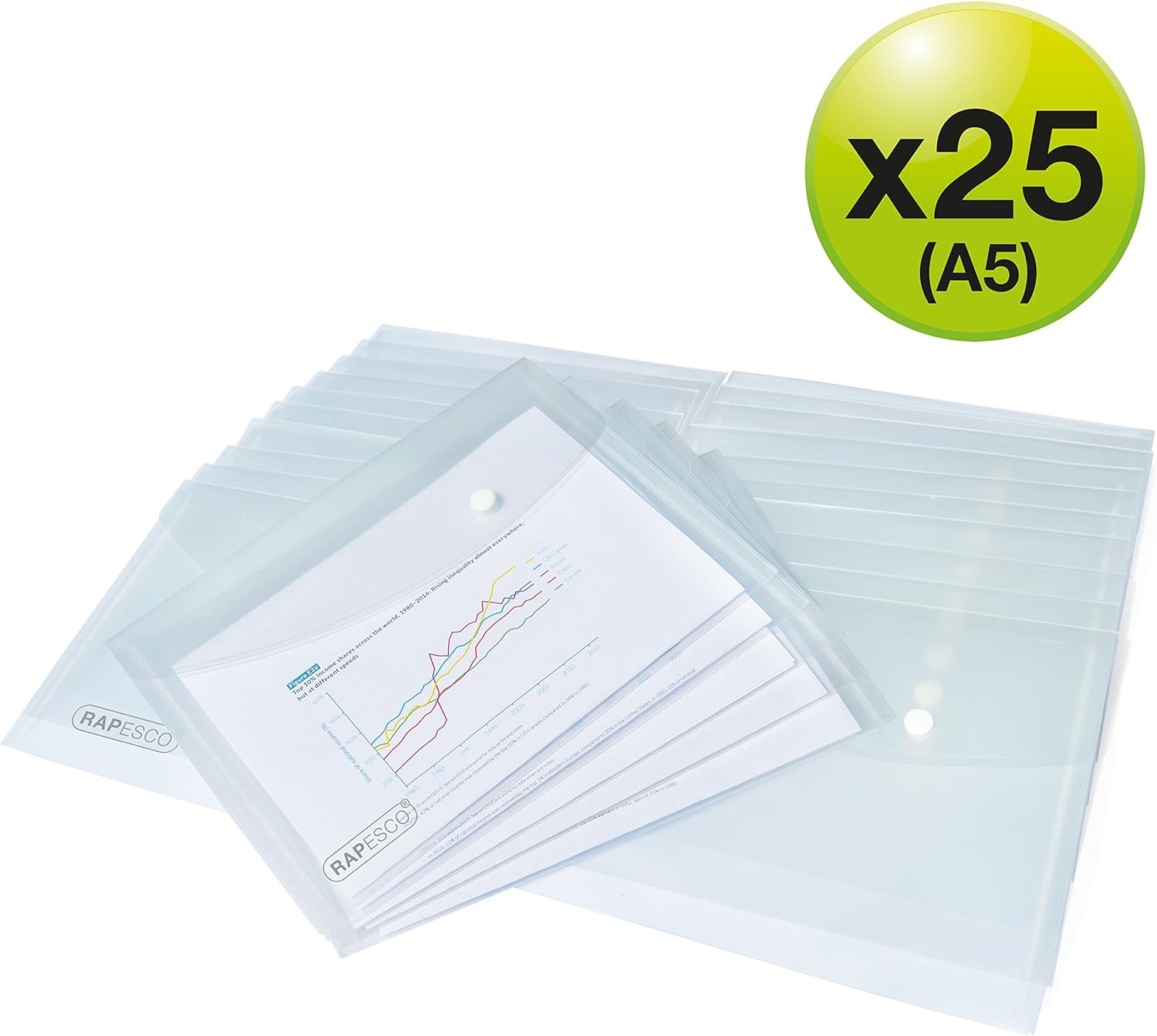 Rapesco 1500 Popper Wallets, A5, Clear Transparent