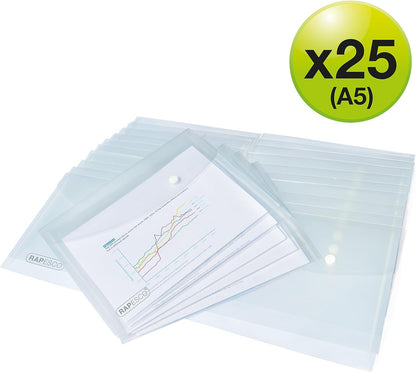 Rapesco 1500 Popper Wallets, A5, Clear Transparent