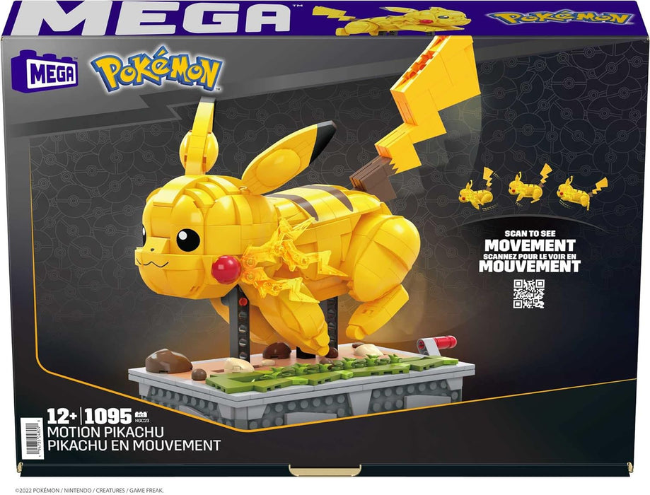 Mega Pokémon Pikachu en Movimiento, Figura de 1095 Bloques de construcción Edad Recomendada + 12 años. para Fans y Adultos. (Mattel HGC23