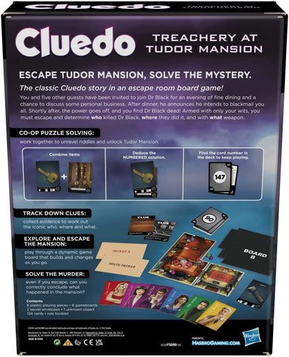 Hasbro Gaming, Cluedo Board Game Treachery at Tudor Mansion, Escape Room Game, Cooperative Family Board Game, Mystery Games