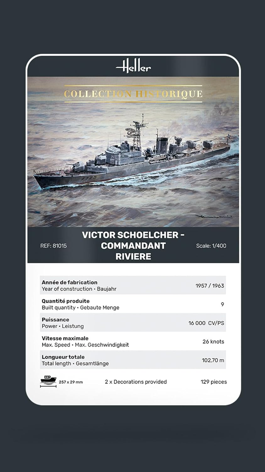 Heller 81015 VICTOR SCHOELCHER - COMMANDANT RIVIERE 1/400