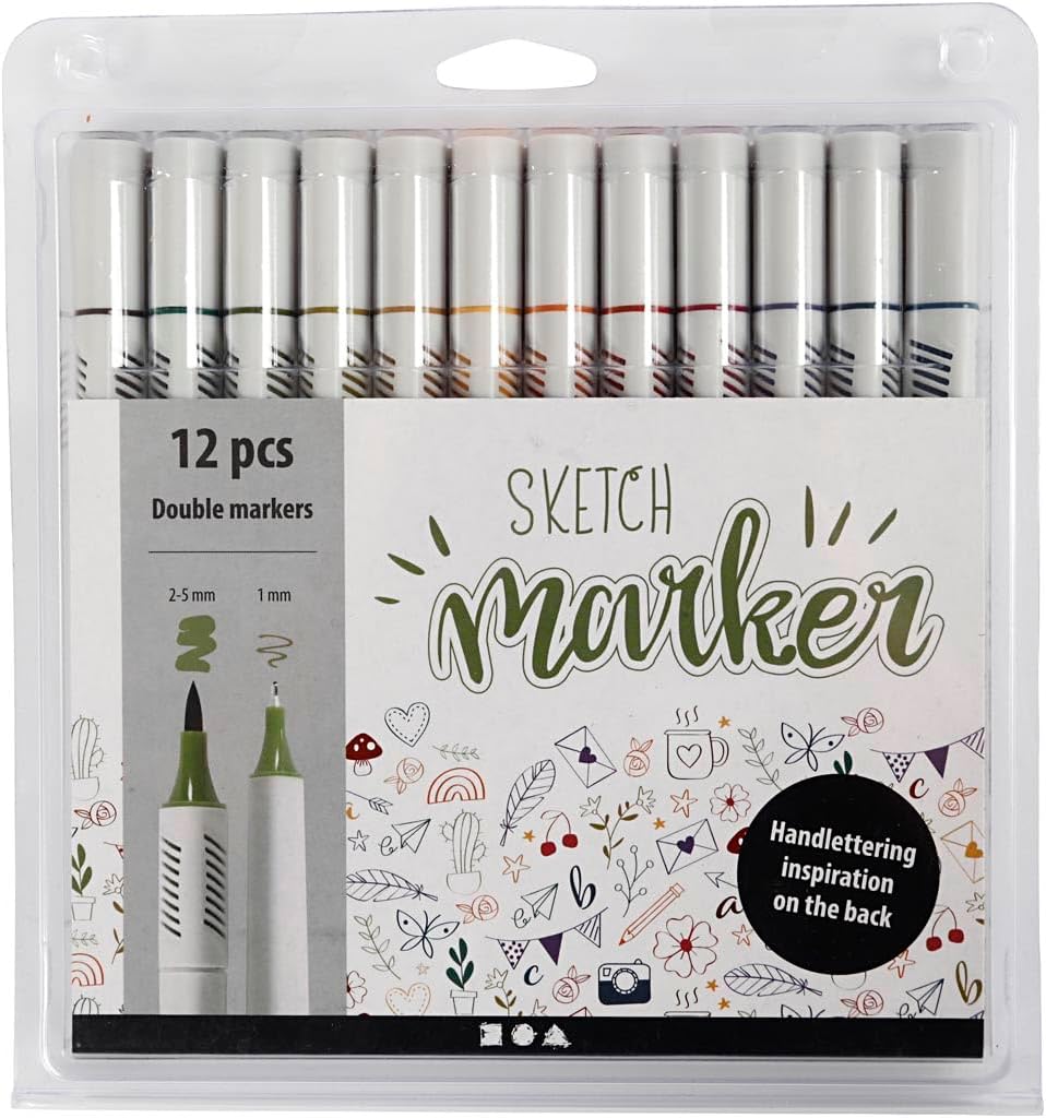 Sketch markers, 1 Pack, 12 pcs., Line 1+2-5 mm, Mute Colors