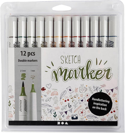Sketch markers, 1 Pack, 12 pcs., Line 1+2-5 mm, Mute Colors