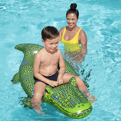 Bestway Buddy Croc Ride On, 5' Kids Inflatable Pool Float with Handles, Beach and Pool Toys for Kids, Green, One Size (41477)