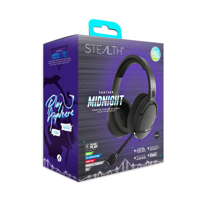 STEALTH PANTHER Black - Over Ear Gaming Headset PS4/PS5, XBOX, Switch, PC with Flexible Mic, 3.5mm Jack, 1.5m Cable, Lightweight, Comfortable and Durable