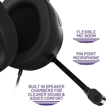 STEALTH PANTHER Black - Over Ear Gaming Headset PS4/PS5, XBOX, Switch, PC with Flexible Mic, 3.5mm Jack, 1.5m Cable, Lightweight, Comfortable and Durable