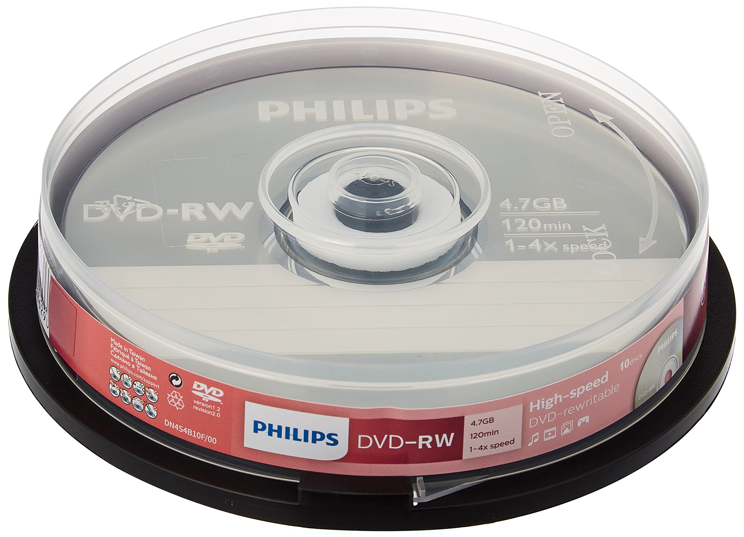 Philips DVD-RW 4.7GB Data/120 Min Video, 4x Speed Recording 10er Spindel - Packaging May Vary 10er Spindel Single