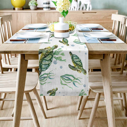 Runner da tavola in cotone e lino, con motivo tartaruga marina, antiscivolo, per cene, matrimoni, decorazioni per la casa, vita marina, corallo, 40,6 x 183,9 cm