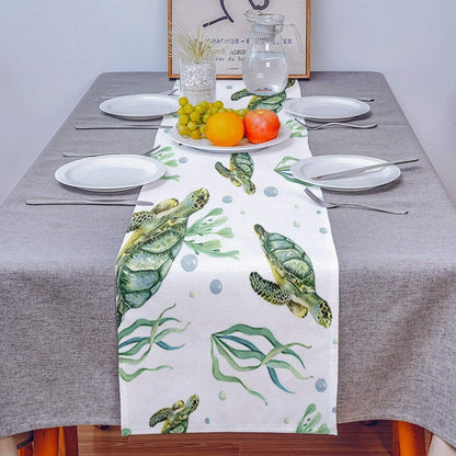 Runner da tavola in cotone e lino, con motivo tartaruga marina, antiscivolo, per cene, matrimoni, decorazioni per la casa, vita marina, corallo, 40,6 x 183,9 cm