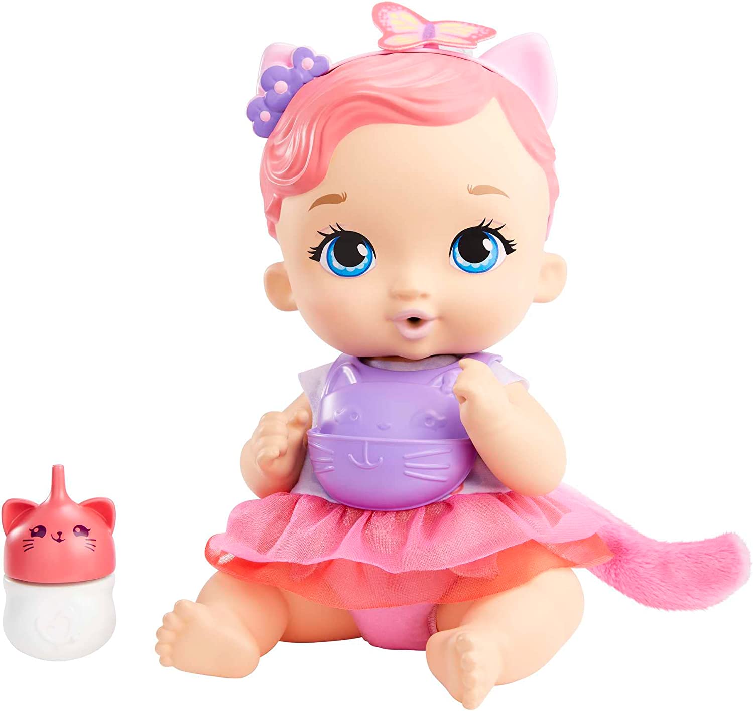 My Garden Baby Feed & Change Baby Kitten Doll (12-in) & Accessories, with Reusable Diaper, Bib, and Bottle, Great Gift for Kids Ages 3Y+