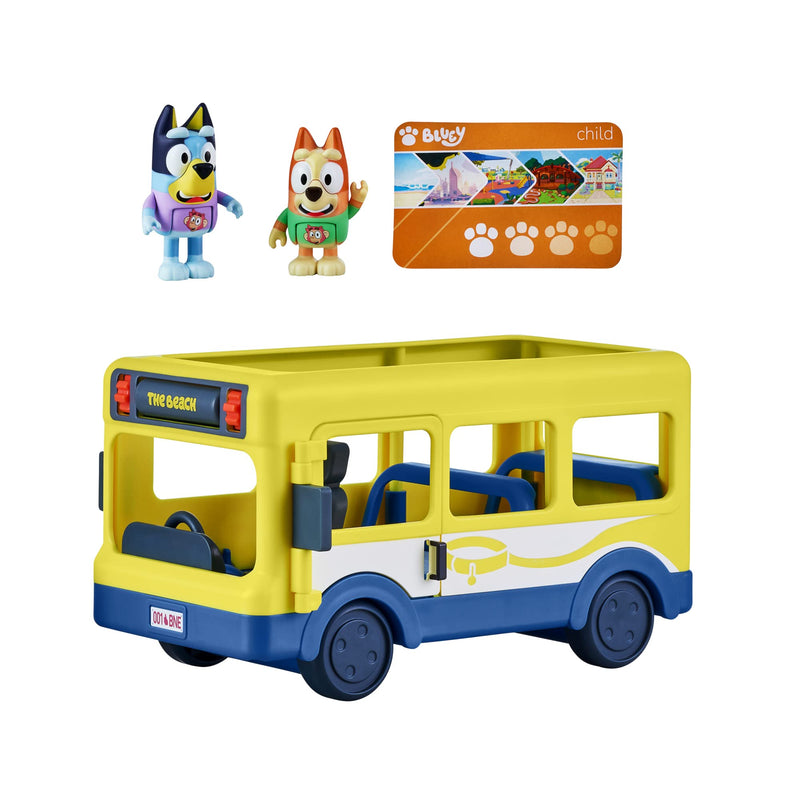 Bluey Town Bus Vehicle Playset and Official Figures Pack, with two and Bingo Collectable 2.5-3" Action Figures and Bus Pass & Heeler Family 4WD Vehicle Playset: Official Collectable Car + Heeler Family 4WD Vehicle Playset