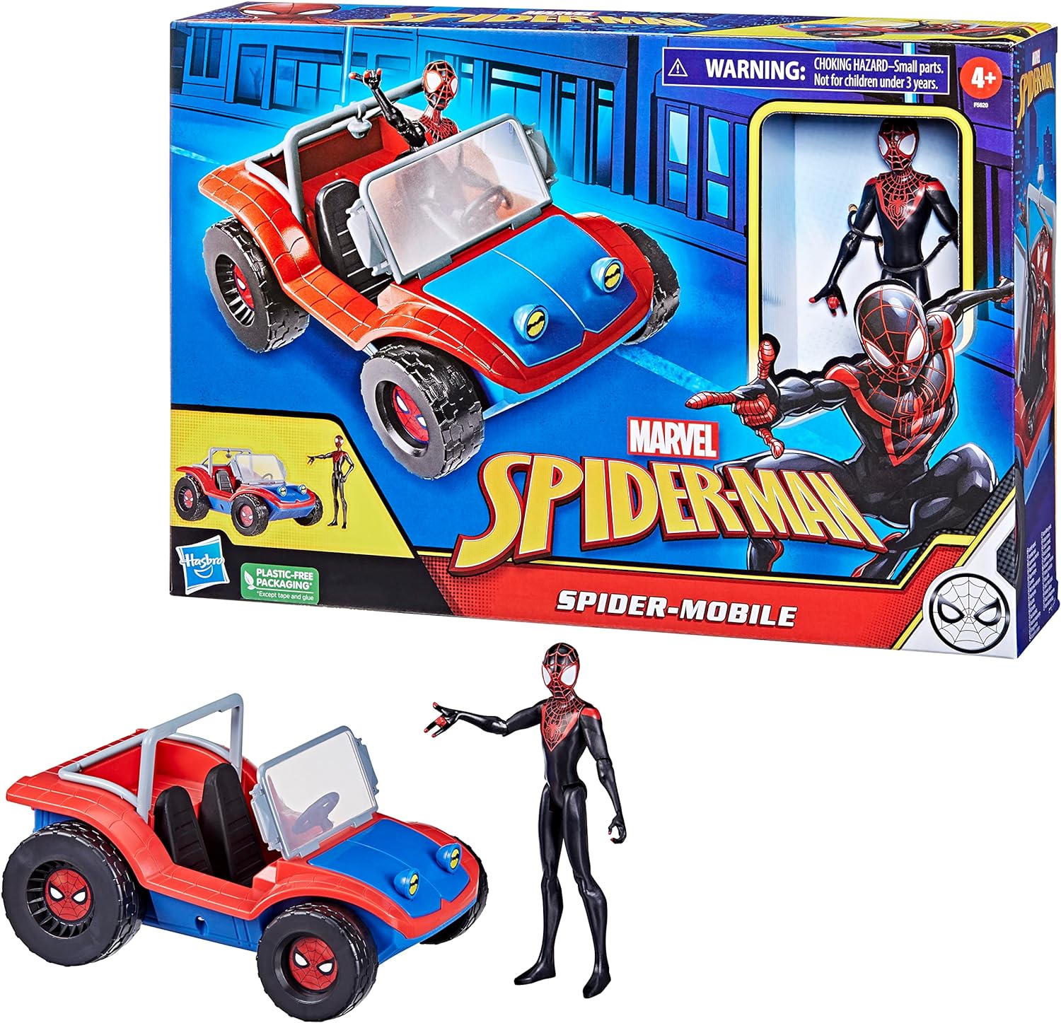 Spider-Man Hasbro Marvel Spider-Mobile 15-cm-scale Vehicle and Miles Morales Action Figure, Marvel Toys for Children Aged 4 and Up