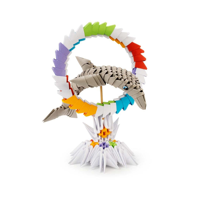 Alexander Origami 3D 501828-3D Origami Dolphin - Beautiful 3D Paper Sculpture with Patented Components and Easy-to-Clear Building Instructions, 343 Pieces, 14 x 14 x 18 cm, from 8 Years