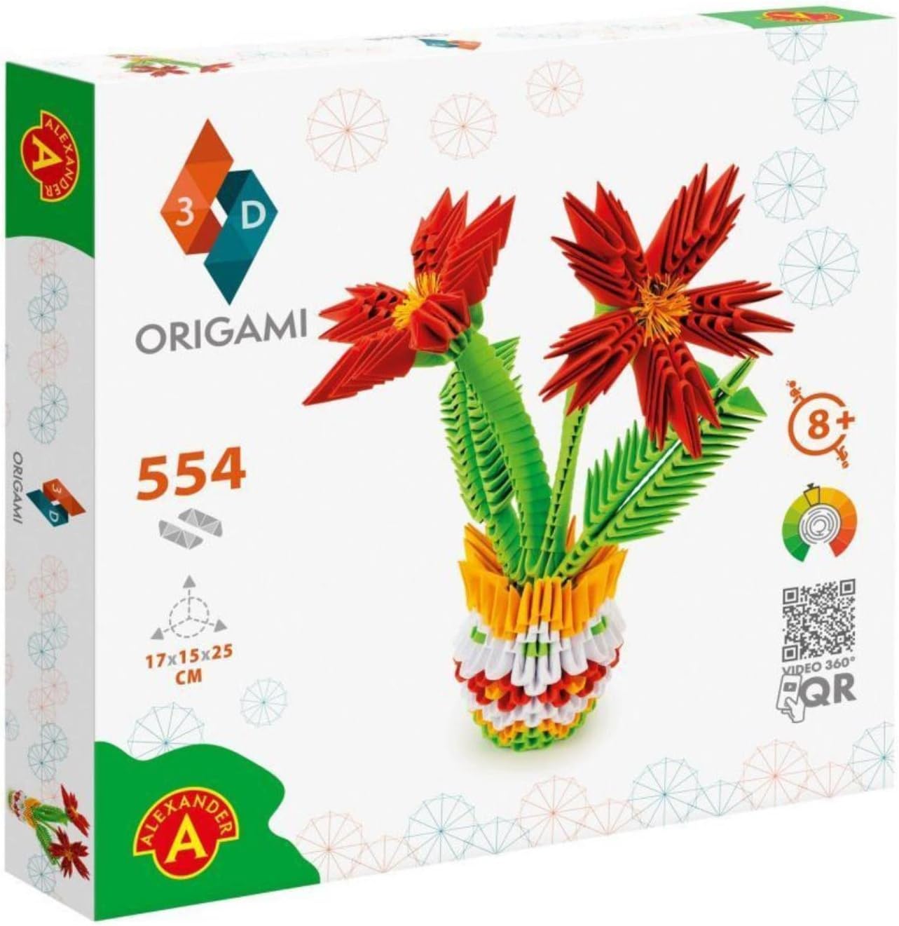 Origami 3D 501829 – Flor maceta – Hermosa escultura de papel 3D con componentes patentados e instrucciones de montaje comprensibles, 554 piezas, 17 x 15 x 25 cm, a partir de 8 años