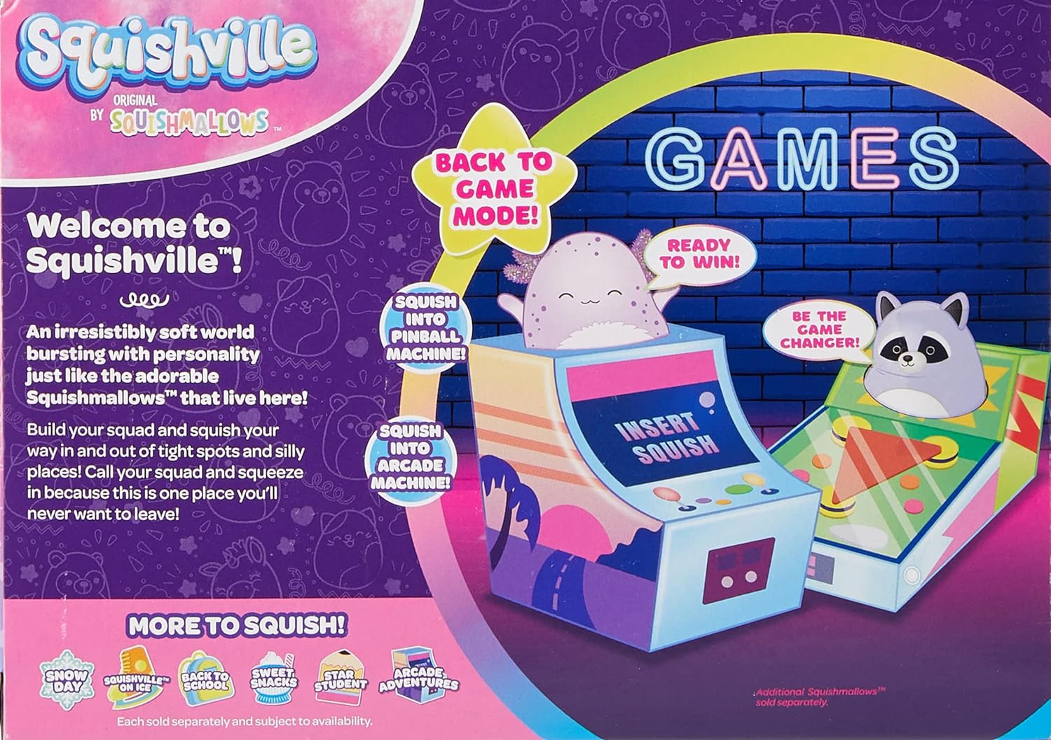 Squishville SQM0322 Arcade Adventure set Set-2-Inch Plush and Accessories-Toys for Kids, Multi