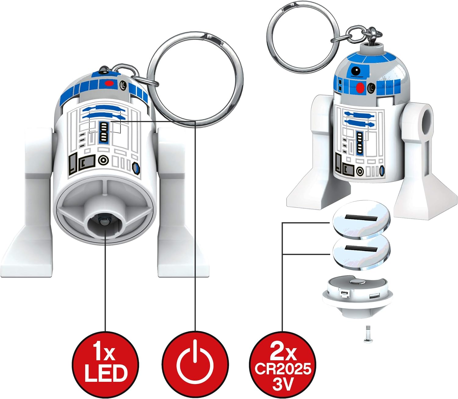 IQ Lego Star Wars Portachiavi con torcia e LED - figura da 76 mm - 2 batterie CR2025 incluse