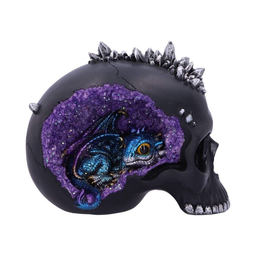 Nemesis Now Cave Small Dragon Hiding Within a Crystal Skull, Polyresin, Black, 16.5cm