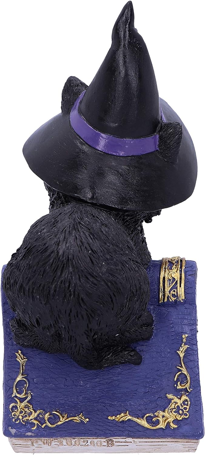 Nemesis Now Pocus Small Witches Familiar Black Cat and Spellbook Figurine, Purple, 12.7cm