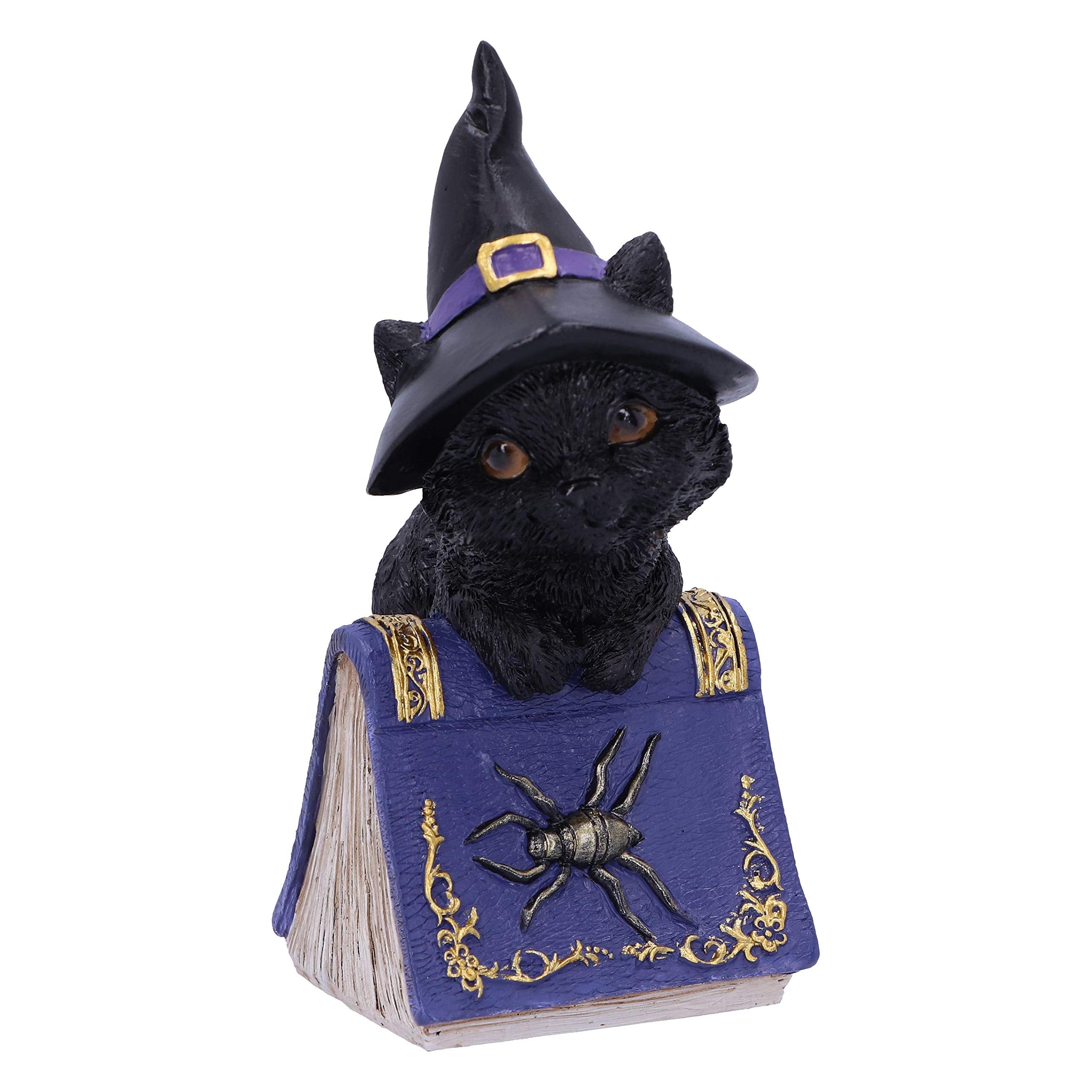Nemesis Now Pocus Small Witches Familiar Black Cat and Spellbook Figurine, Purple, 12.7cm