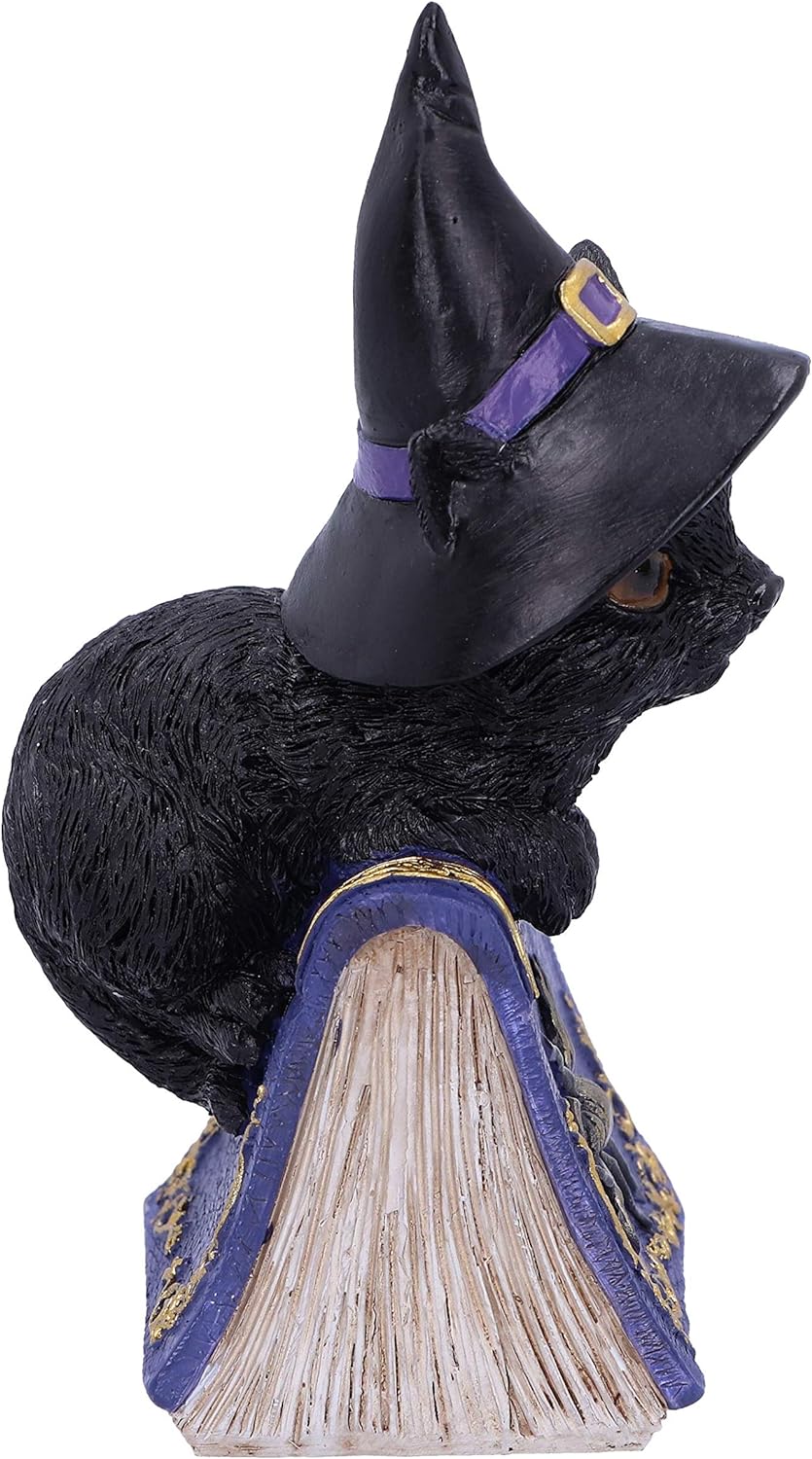 Nemesis Now Pocus Small Witches Familiar Black Cat and Spellbook Figurine, Purple, 12.7cm