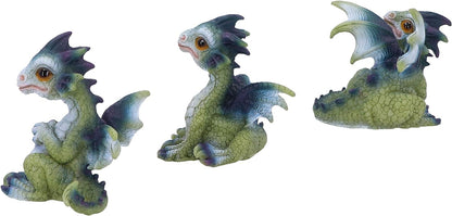 Nemesis Now Triple Trouble Dragon Figurines 15.5cm (Set of 3), Green/Purple, Light Green Dragon Figurines, Beautiful Wide Eyed Expressions, Cast in Resin, Expertly Hand-Painted