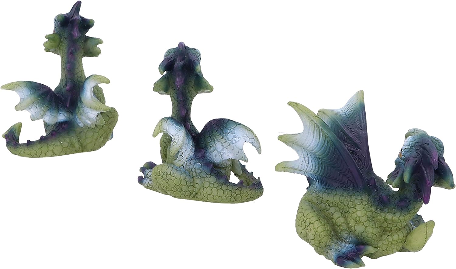 Nemesis Now Triple Trouble Dragon Figurines 15.5cm (Set of 3), Green/Purple, Light Green Dragon Figurines, Beautiful Wide Eyed Expressions, Cast in Resin, Expertly Hand-Painted
