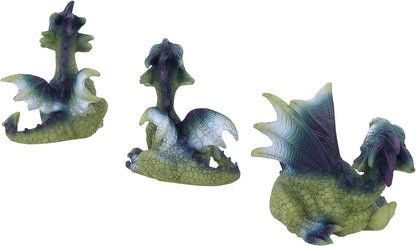 Nemesis Now Triple Trouble Dragon Figurines 15.5cm (Set of 3), Green/Purple, Light Green Dragon Figurines, Beautiful Wide Eyed Expressions, Cast in Resin, Expertly Hand-Painted