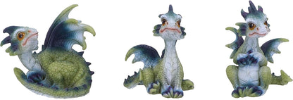 Nemesis Now Triple Trouble Dragon Figurines 15.5cm (Set of 3), Green/Purple, Light Green Dragon Figurines, Beautiful Wide Eyed Expressions, Cast in Resin, Expertly Hand-Painted