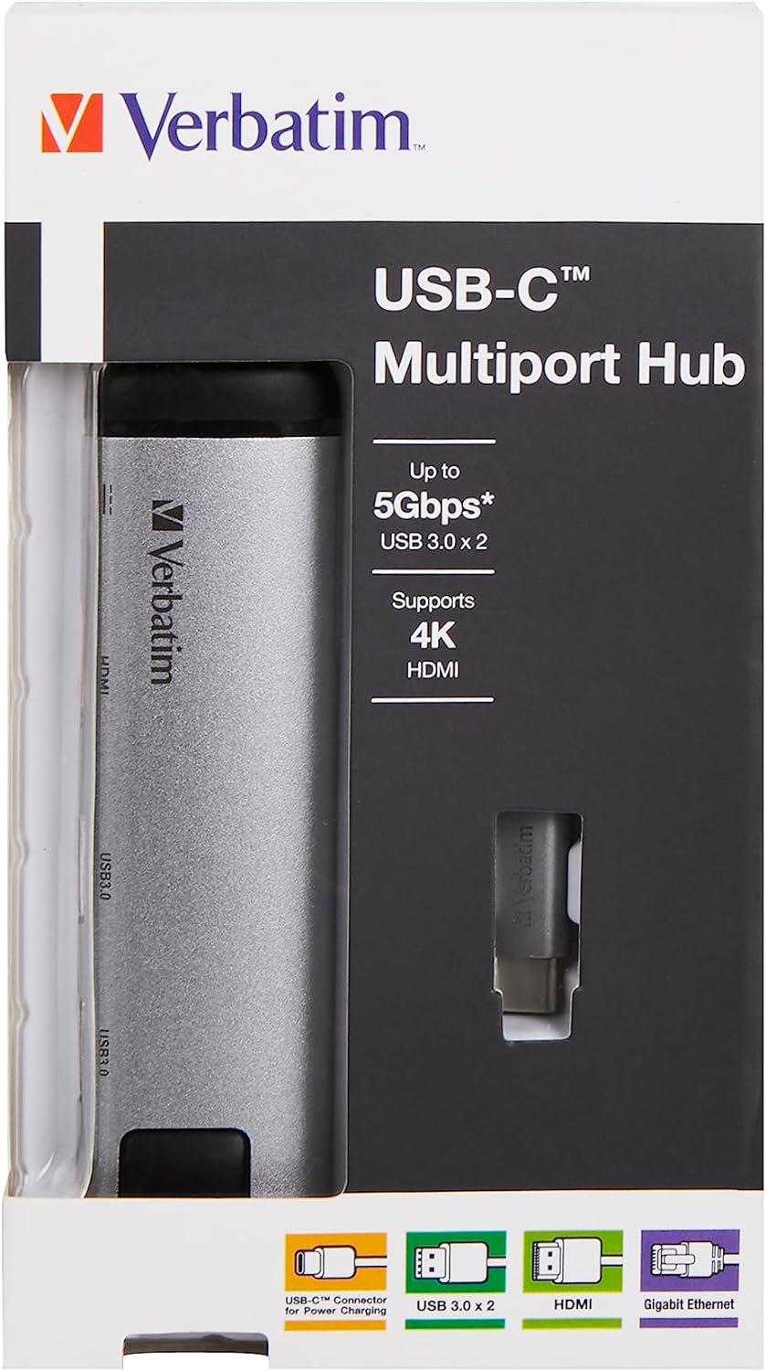 Verbatim 49141 USB-C Multiport Hub - USB 3.0 | HDMI | Gigabit Ethernet, Silver
