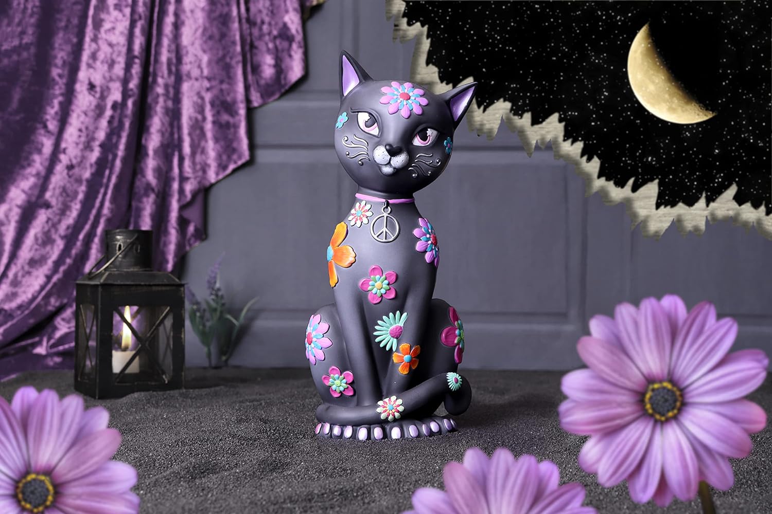 Nemesis Now Hippy Kitty 26cm, Resin, Black, Hippy Black Kitten, Hippy Kitty Figurine, Spiritual Gift, Cast in the Finest Resin, Expertly Hand-Painted