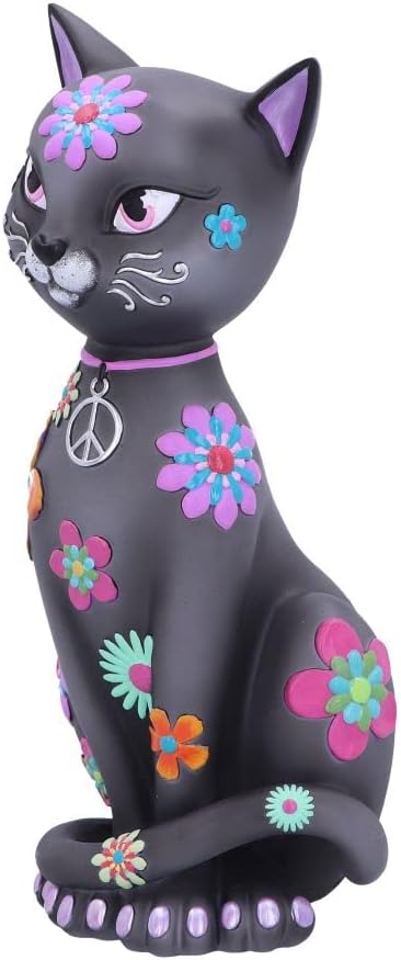 Nemesis Now Hippy Kitty 26cm, Resin, Black, Hippy Black Kitten, Hippy Kitty Figurine, Spiritual Gift, Cast in the Finest Resin, Expertly Hand-Painted