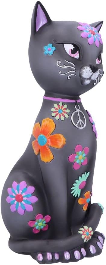 Nemesis Now Hippy Kitty 26cm, Resin, Black, Hippy Black Kitten, Hippy Kitty Figurine, Spiritual Gift, Cast in the Finest Resin, Expertly Hand-Painted
