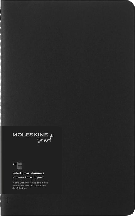 Moleskine Smart Cahier Journals Set of 2 Digital Cahiers with Lined Pages, Pen + Compatible, Cardboard Cover, Large 13 x 21 cm, Black, 80 Pages