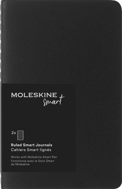 Moleskine Smart Cahier Journals Set of 2 Digital Cahiers with Lined Pages, Compatible with Pen +, Cardboard Cover, Pocket Size 9 x 14 cm, Black, 64 Pages