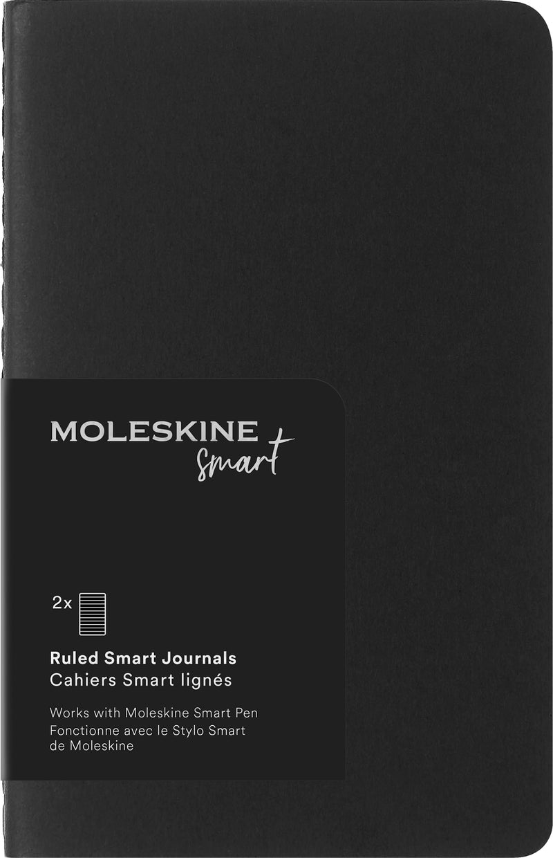 Moleskine Smart Cahier Journals Set of 2 Digital Cahiers with Lined Pages, Compatible with Pen +, Cardboard Cover, Pocket Size 9 x 14 cm, Black, 64 Pages