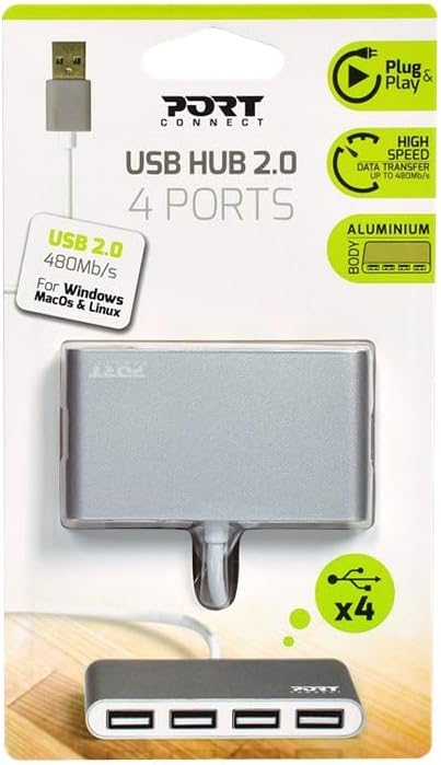 Port Designs 4 Ports 2.0 USB Hub, Silver