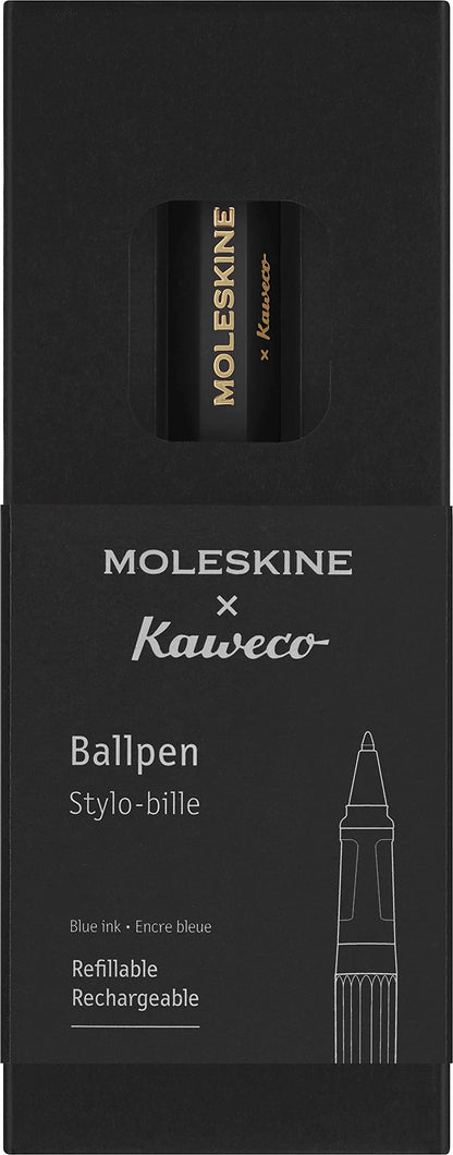 Moleskine x Kaweco Ballpen Refillable Pen in ABS plastic for Writers, Note-takers, Refill 1.0 mm with Blue Ink Included, Color Black