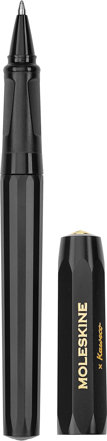 Moleskine x Kaweco Ballpen Refillable Pen in ABS plastic for Writers, Note-takers, Refill 1.0 mm with Blue Ink Included, Color Black