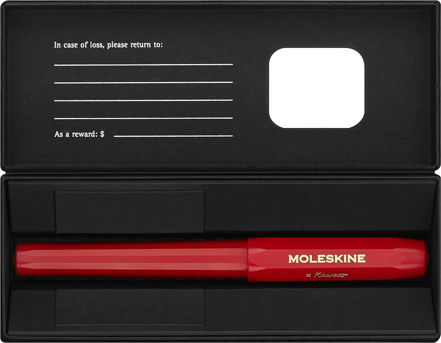 Moleskine x Kaweco Ballpen Refillable Pen in ABS plastic for Writers, Note-takers, Refill 1.0 mm with Blue Ink Included, Color Red