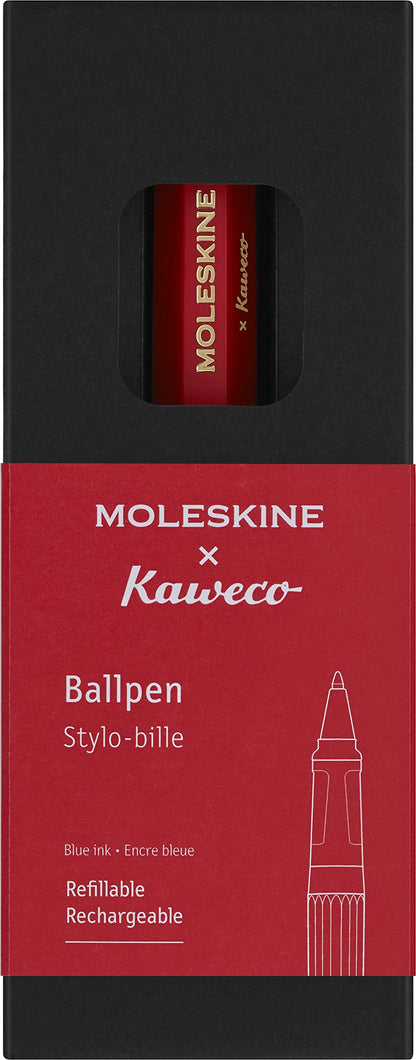 Moleskine x Kaweco Ballpen Refillable Pen in ABS plastic for Writers, Note-takers, Refill 1.0 mm with Blue Ink Included, Color Red