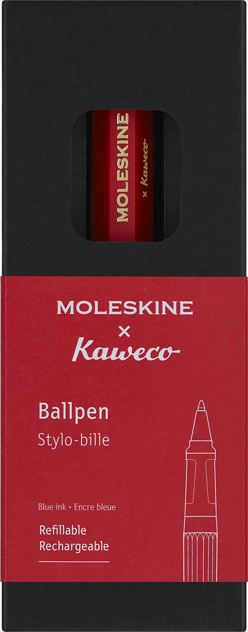 Moleskine x Kaweco Ballpen Refillable Pen in ABS plastic for Writers, Note-takers, Refill 1.0 mm with Blue Ink Included, Color Red