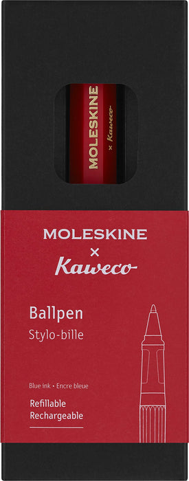 Moleskine x Kaweco Ballpen Refillable Pen in ABS plastic for Writers, Note-takers, Refill 1.0 mm with Blue Ink Included, Color Red